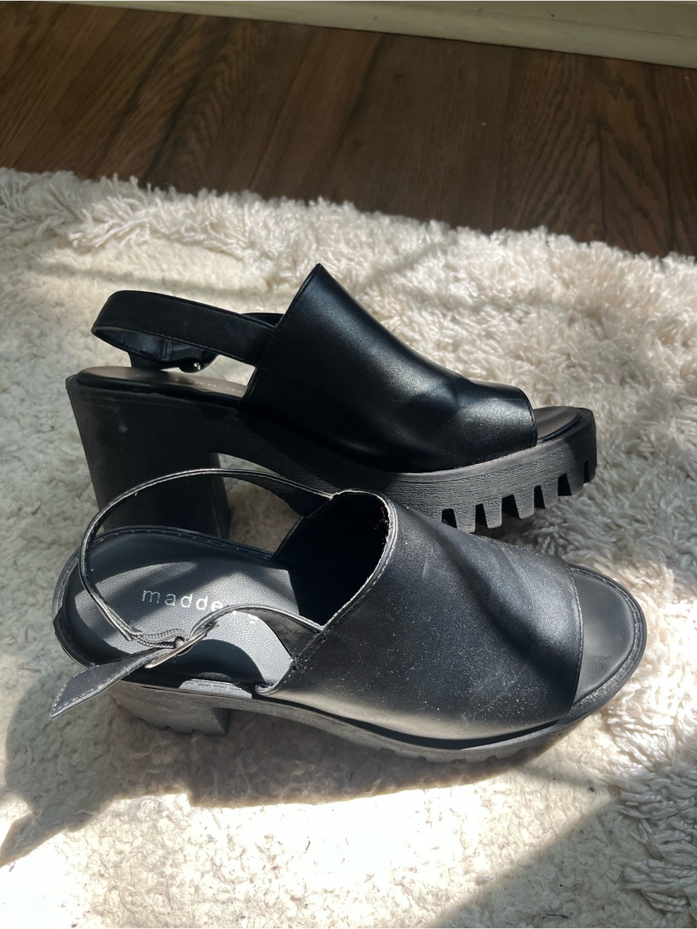 Madden Girl Black Chunky Platform Slingback Sandals